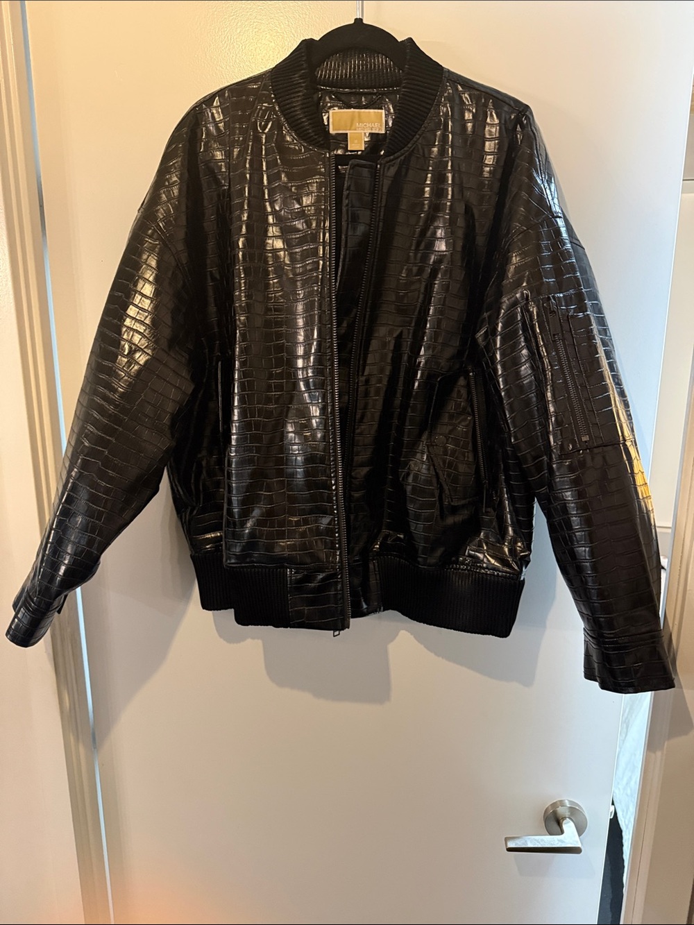 Michael Kors Black Croc-Embossed Bomber Jacket - Women